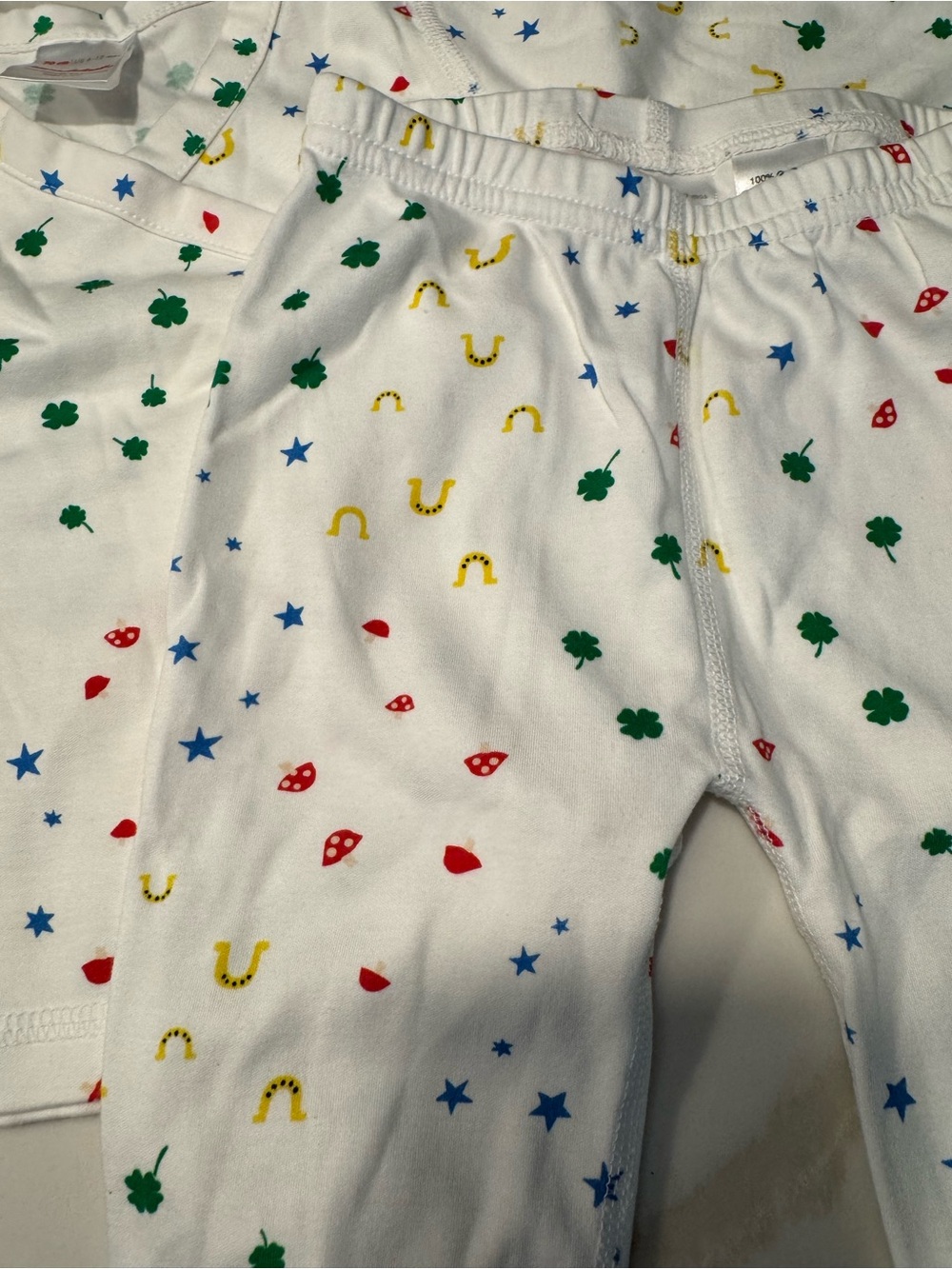 White Cotton Pajama Set with Colorful Lucky Print 6-12 M